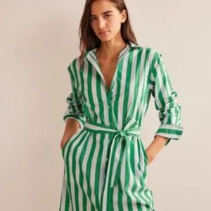 Relaxed Cotton Shirt Dress - Green & White